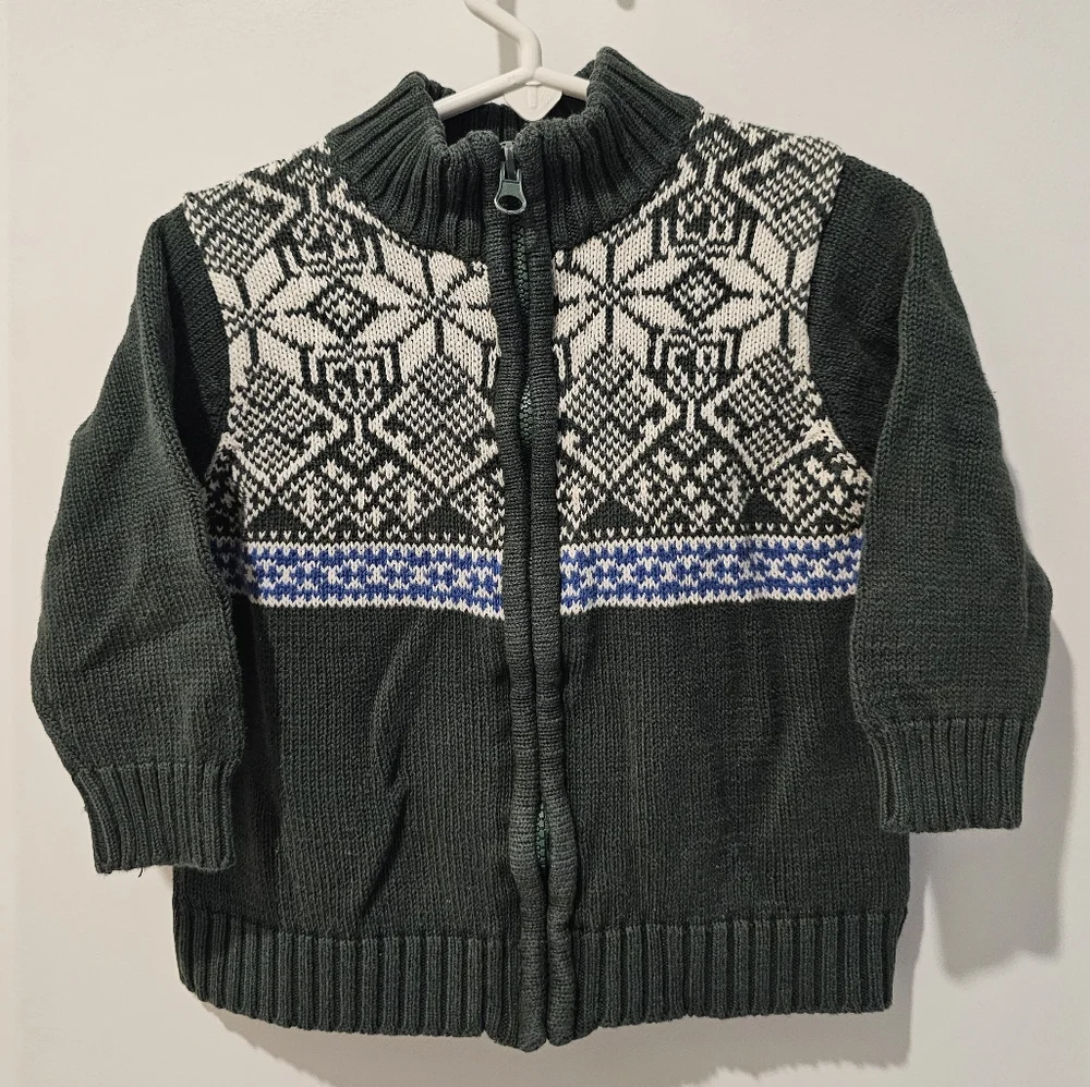 24M Nordic Pattern Green‎ White Blue Zip-Up Sweater Easter Grandpa Fisherman